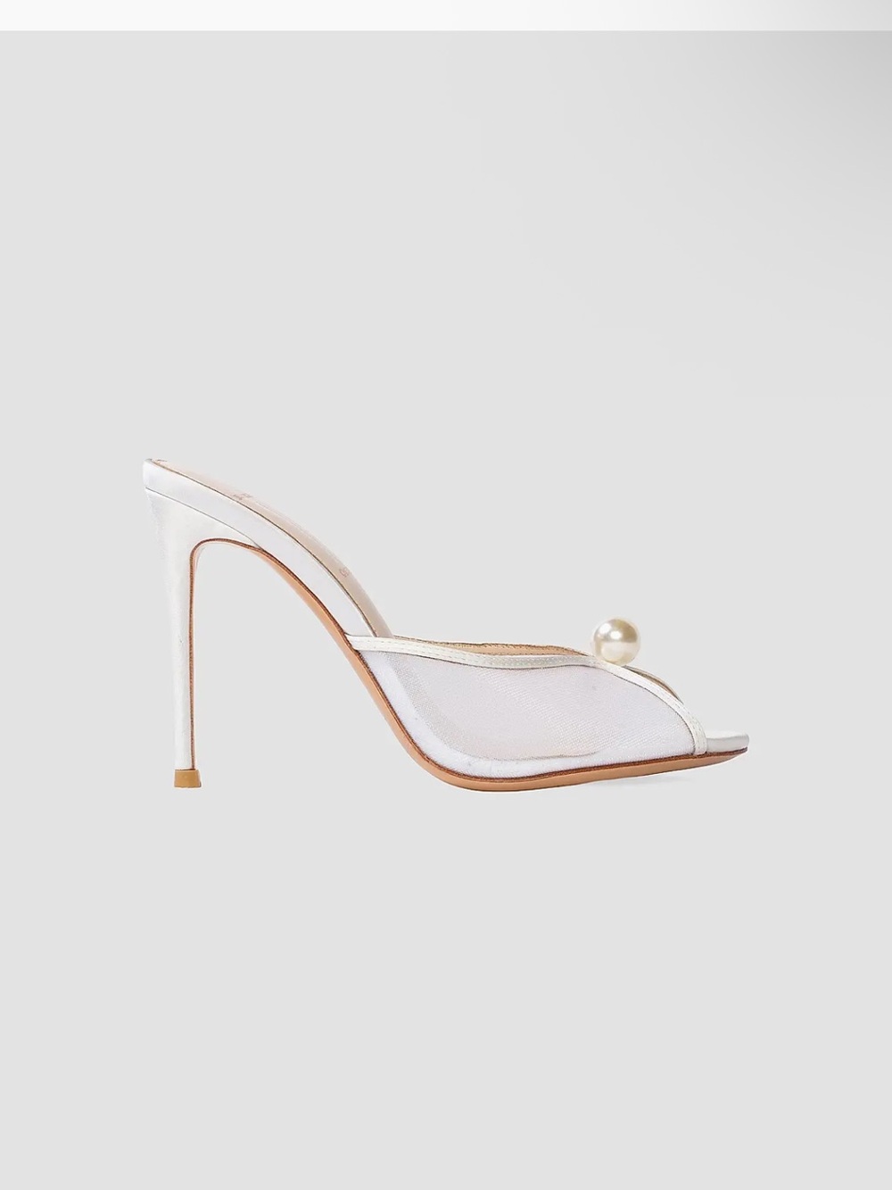 Pearl-Detail White Mesh Mule Heels - Picture 6 of 8